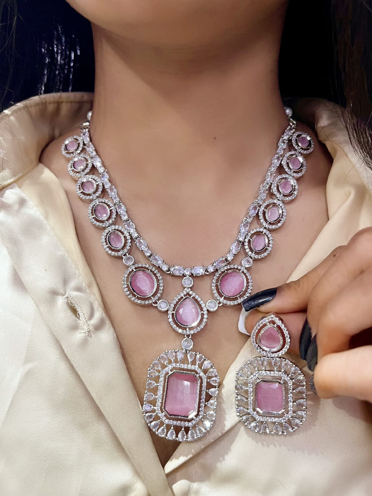 AD Stone Jewellery Set – Indian American Stone Bridal Jewellery | Libasaa Indian Jewellery Collection