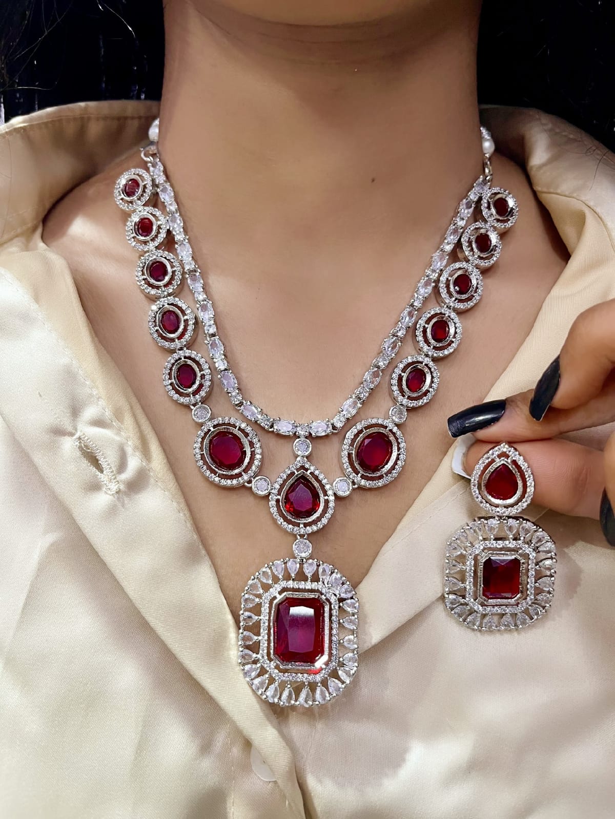 AD Stone Jewellery Set – Indian American Stone Bridal Jewellery | Libasaa Indian Jewellery Collection