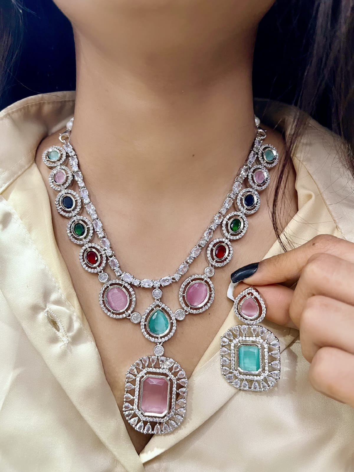 AD Stone Jewellery Set – Indian American Stone Bridal Jewellery | Libasaa Indian Jewellery Collection