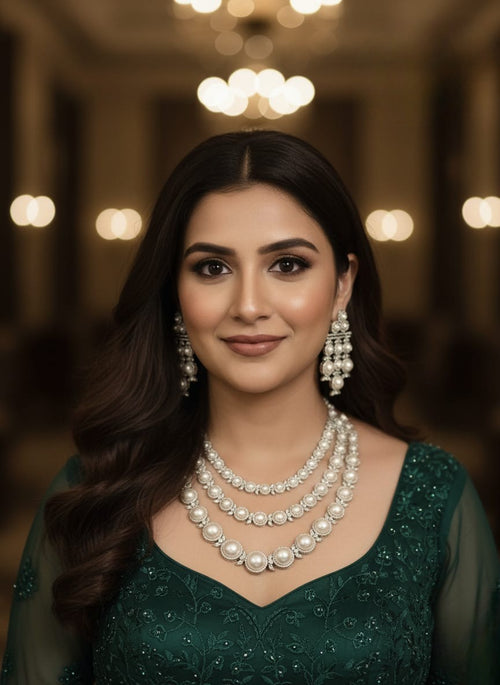 Bridal Pearl Choker Jewellery Set – Indian American Diamond Silver & Golden Jewellery | Libasaa Traditional Indian Bridal Jewellery