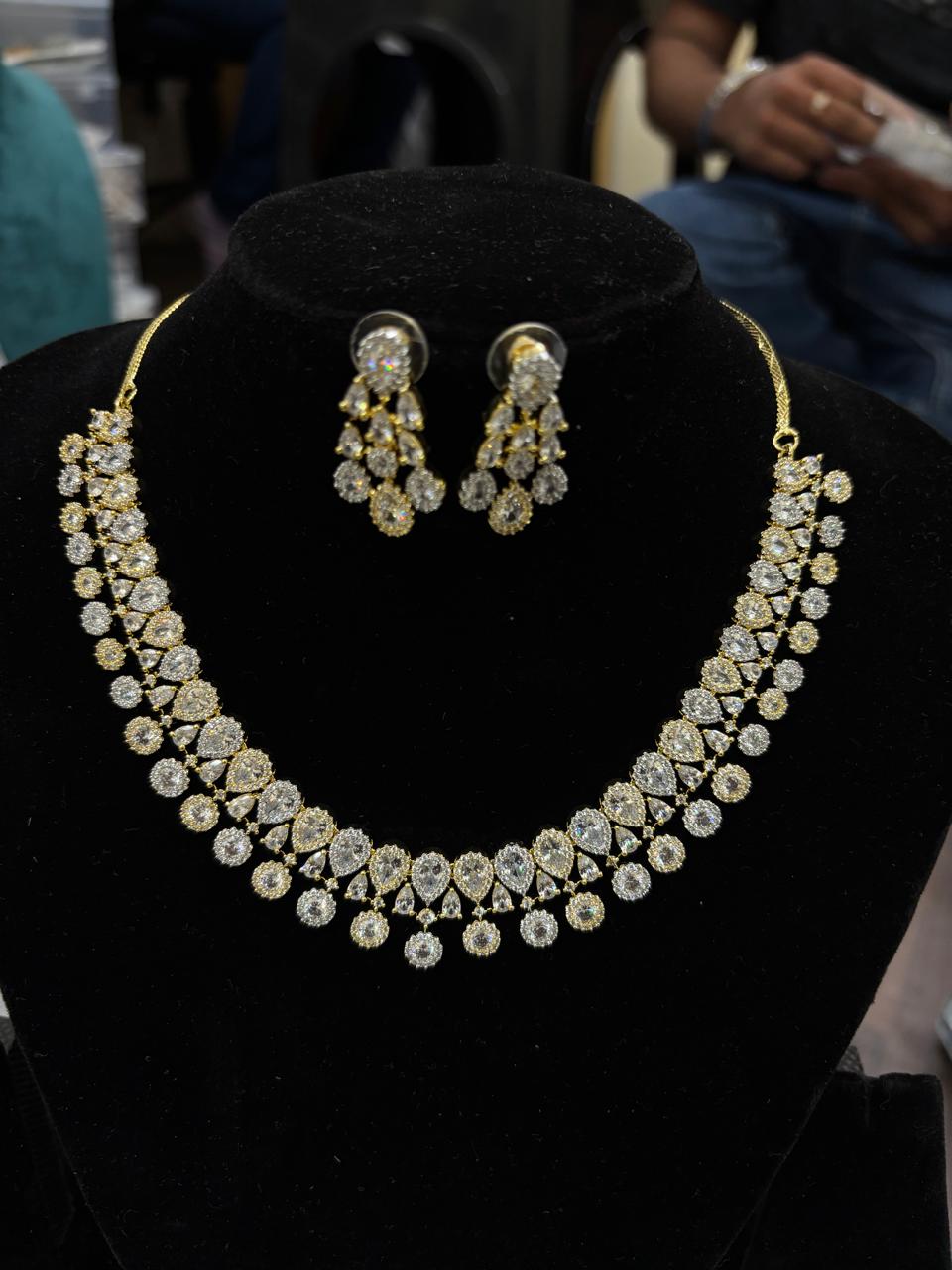 Bollywood Diva Inspired American Diamond Choker Necklace Set – Alia Bhatt AD Necklace Set, Bollywood Jewellery