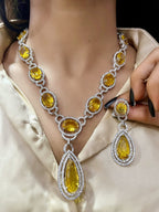 Elegant Fusion Tear Drop American Diamond Necklace Set - Libasaa