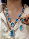 Elegant Fusion Tear Drop American Diamond Necklace Set - Libasaa