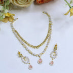 Golden CZ Necklace Jewellery Set | American Diamonds Indian Necklace & Earrings Set