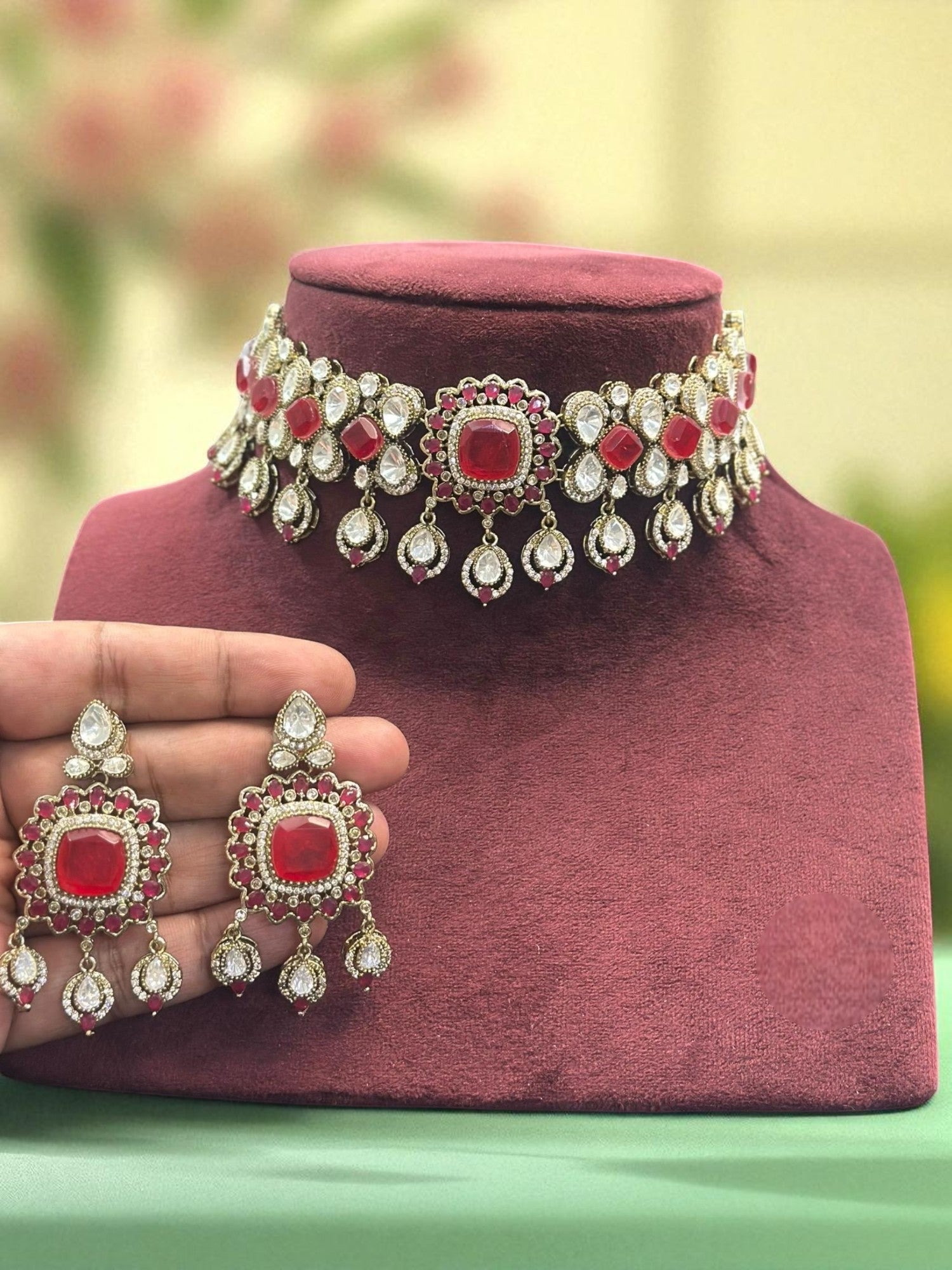 Regal Blue Stone Kundan Choker Necklace & Earring Set Traditional Bridal Jewelry