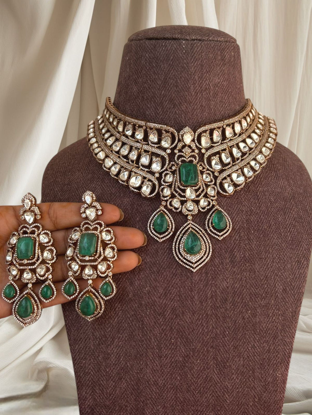 Gold & Polki Bridal Choker Set | Indian Jewellery | Dusty Accents Indian Necklace Set with Earrings