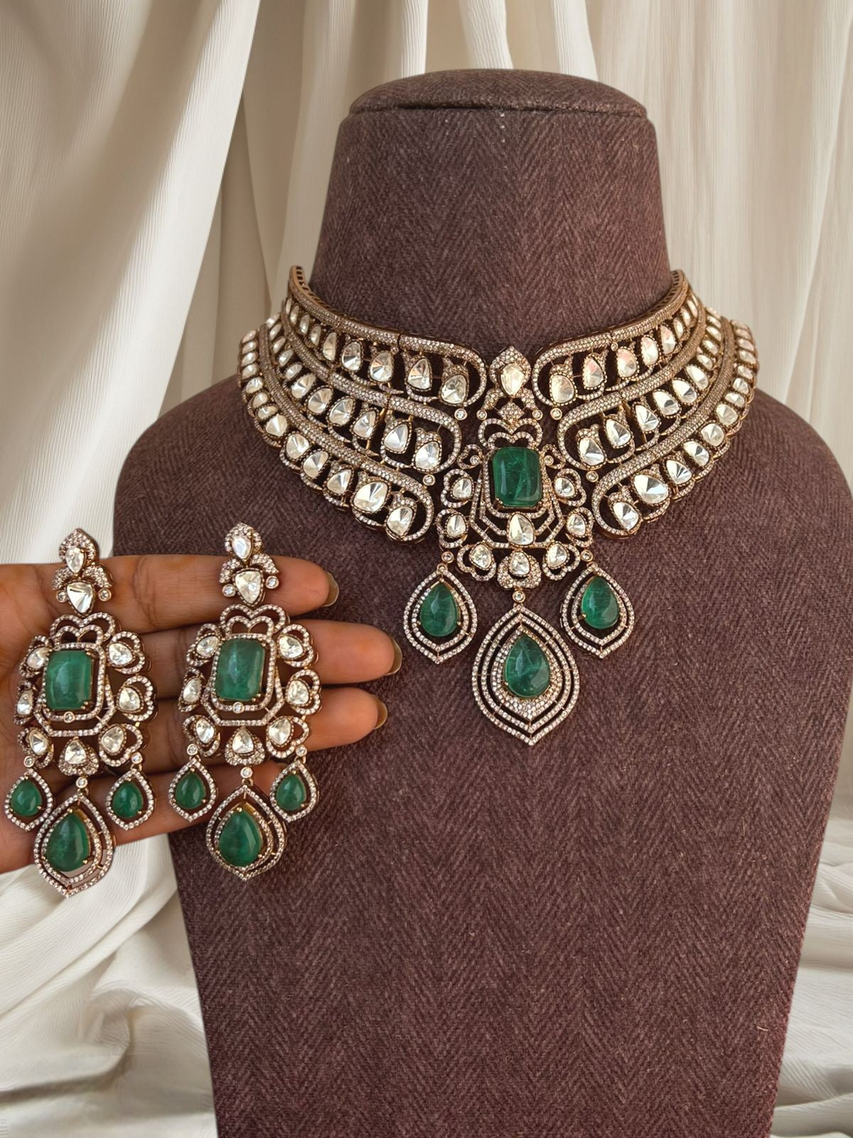 Gold & Polki Bridal Choker Set | Indian Jewellery | Dusty Accents Indian Necklace Set with Earrings