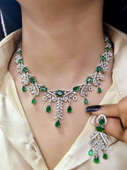 Silver-Plated Bridal Jewellery Set | Indian Jewellery | Stone AD Necklace & Earring Set | Premium Indian Neckles Set for Women