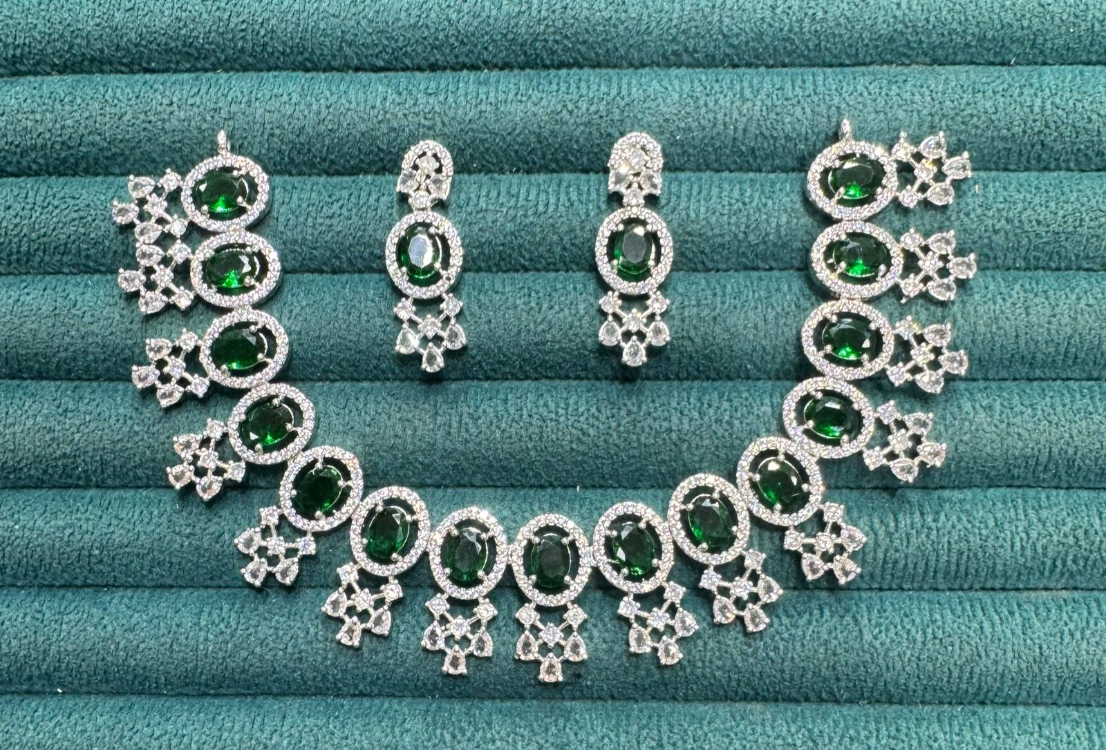 Stone Diamond-Studded Necklace Set with Earrings | Indian Jewellery | Stone Diamond Jewellery | Indian Necklace Set