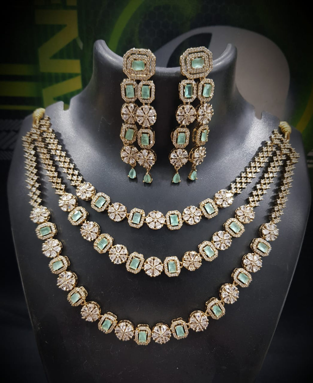 Luxurious 3-Layer American Diamond Necklace Set | Gold-Plated Indian Jewellery | Premium Indian Necklace Set With Matching Earrings