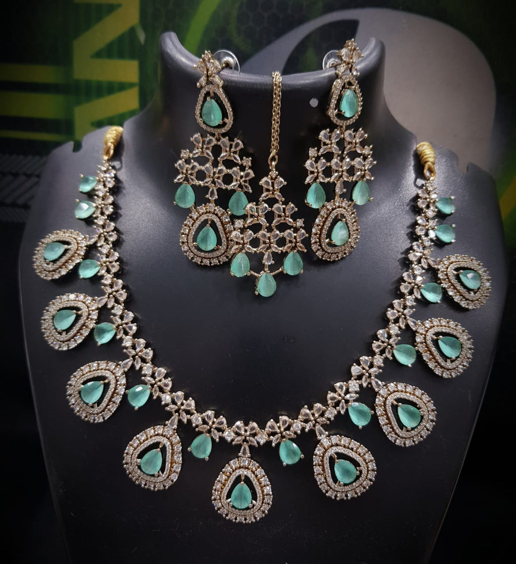 Multicolor Stone Studded Bridal Necklace Set with Earrings & Maangtika | Indian Jewellery | Stone Jewellery | Indian Necklace Set
