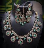 Multicolor Stone Studded Bridal Necklace Set with Earrings & Maangtika | Indian Jewellery | Stone Jewellery | Indian Necklace Set