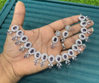 Premium Stone Silver-Plated Necklace Set with Matching Earrings | Indian Jewellery | Stone Jewellery | Indian Necklace Set