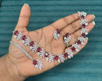 Multicolor Silver Stone Diamond Necklace Set with Matching Earrings & Maangtika | Premium Indian Jewellery | Silver Diamond Jewellery | Indian Necklace Set