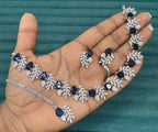 Multicolor Silver Stone Diamond Necklace Set with Matching Earrings & Maangtika | Premium Indian Jewellery | Silver Diamond Jewellery | Indian Necklace Set