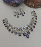 Stone Diamond-Style Necklace Set with Matching Earrings | Indian Jewellery Stone Necklace Set