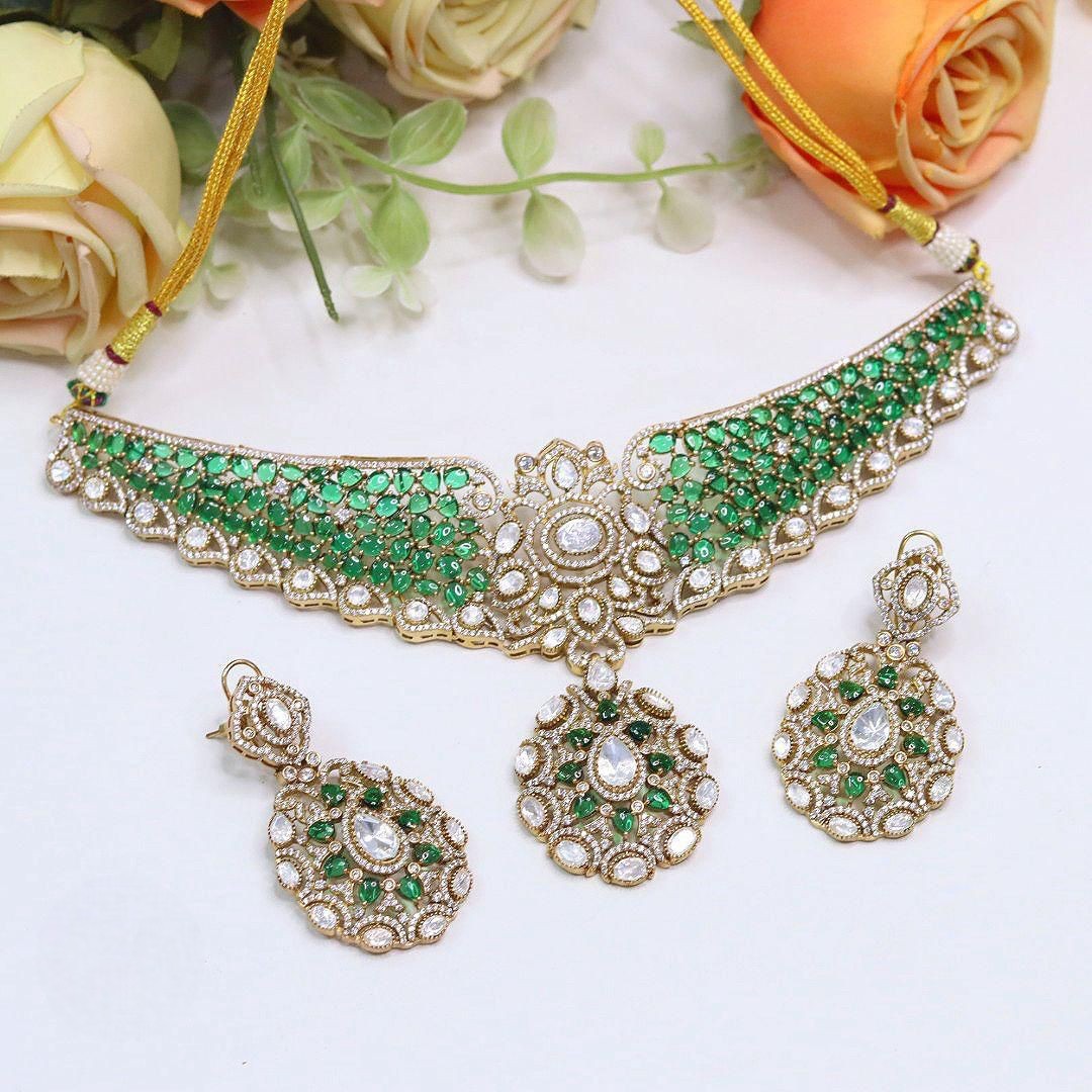 Blue Stone Kundan Bridal Necklace Set with Earrings | Indian Jewellery Wedding Necklace Set | Traditional Stone Jewellery Indian Necklace Set
