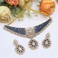 Blue Stone Kundan Bridal Necklace Set with Earrings | Indian Jewellery Wedding Necklace Set | Traditional Stone Jewellery Indian Necklace Set