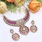 Stone Kundan Bridal Necklace Set with Earrings | Gold Tone Indian Wedding Jewellery Set | Traditional Ethnic Necklace