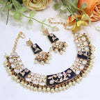 Moissanite Kundan Necklace Set with Earrings | Indian Jewellery Kundan Enamel Pearl Gold-Toned Finish Traditional Necklace Set