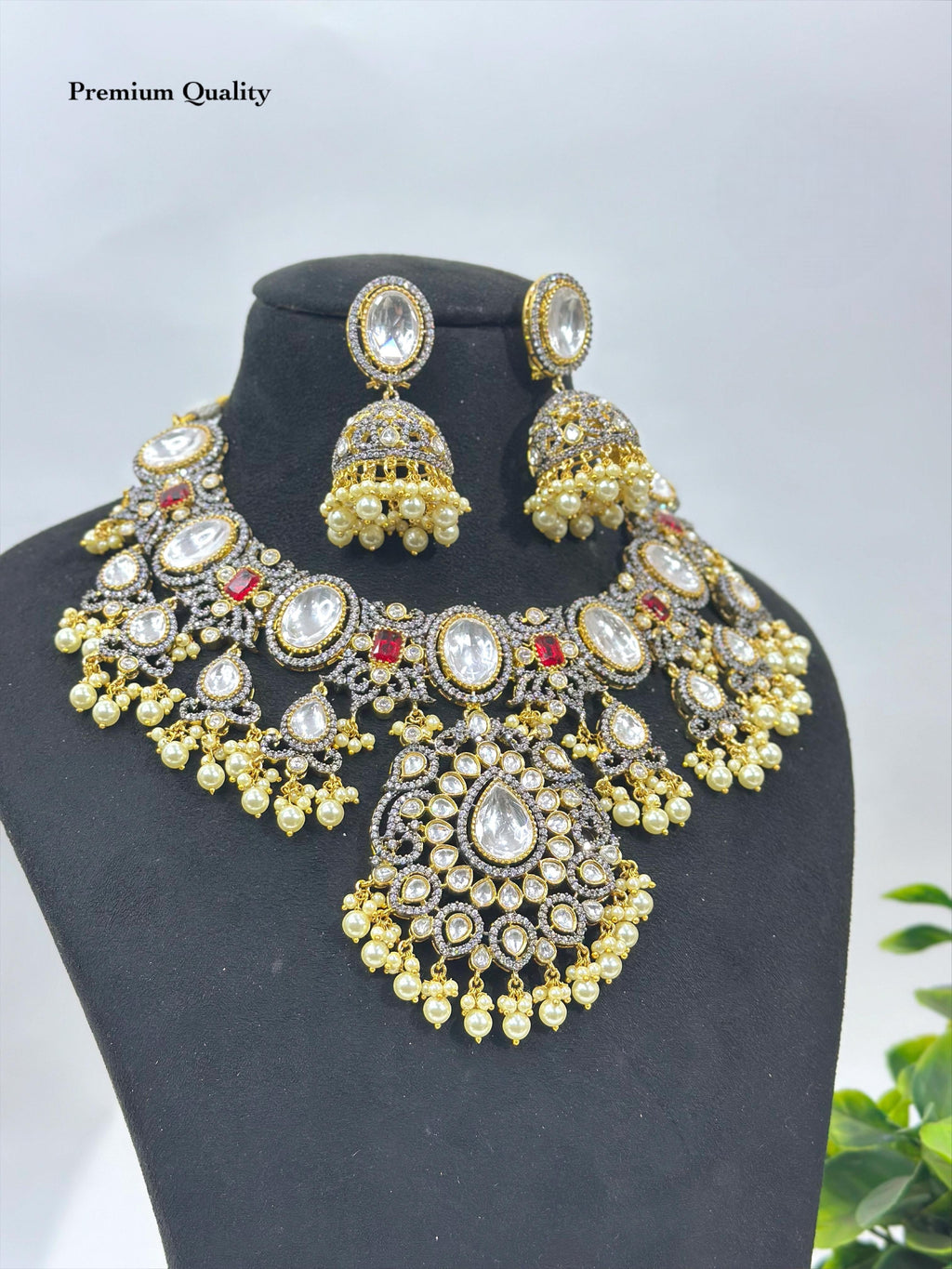 Premium Kundan Polki Bridal Necklace Set with Pearl Jhumka Earrings | Indian Jewellery Necklace Set