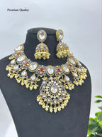 Premium Kundan Polki Bridal Necklace Set with Pearl Jhumka Earrings | Indian Jewellery Necklace Set