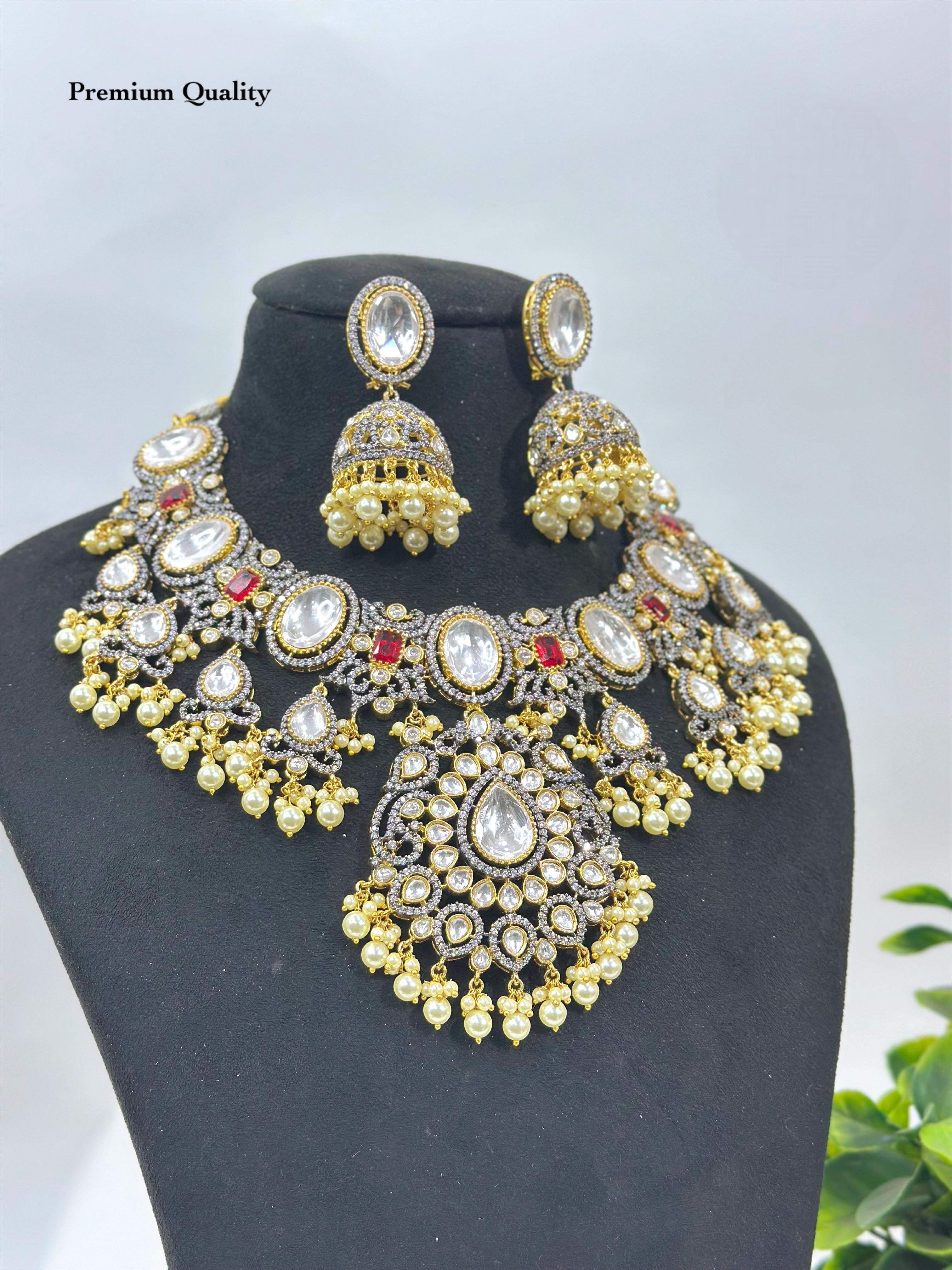 Premium Kundan Polki Bridal Necklace Set with Pearl Jhumka Earrings | Indian Jewellery Necklace Set