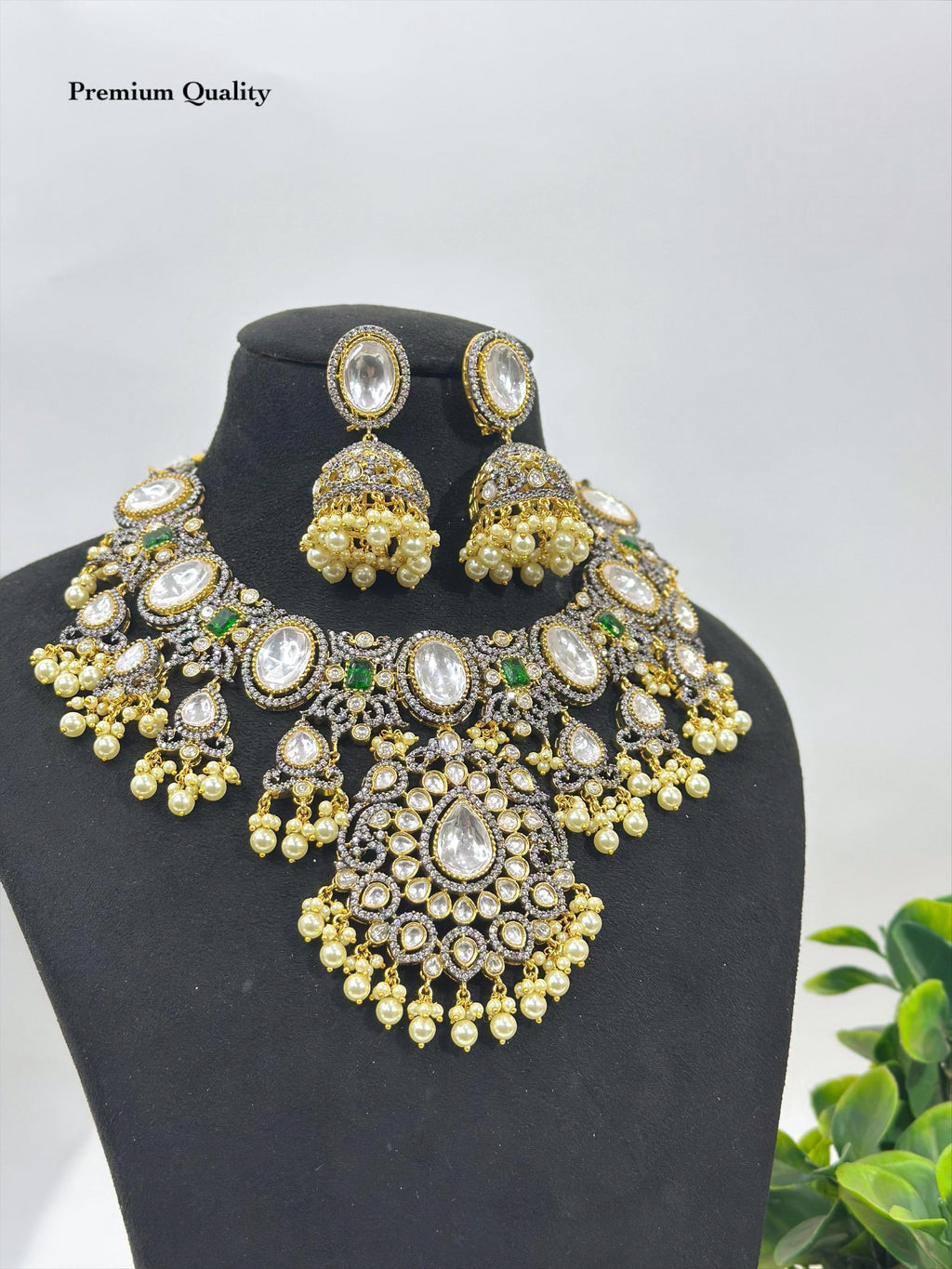 Premium Kundan Polki Bridal Necklace Set with Pearl Jhumka Earrings | Indian Jewellery Necklace Set