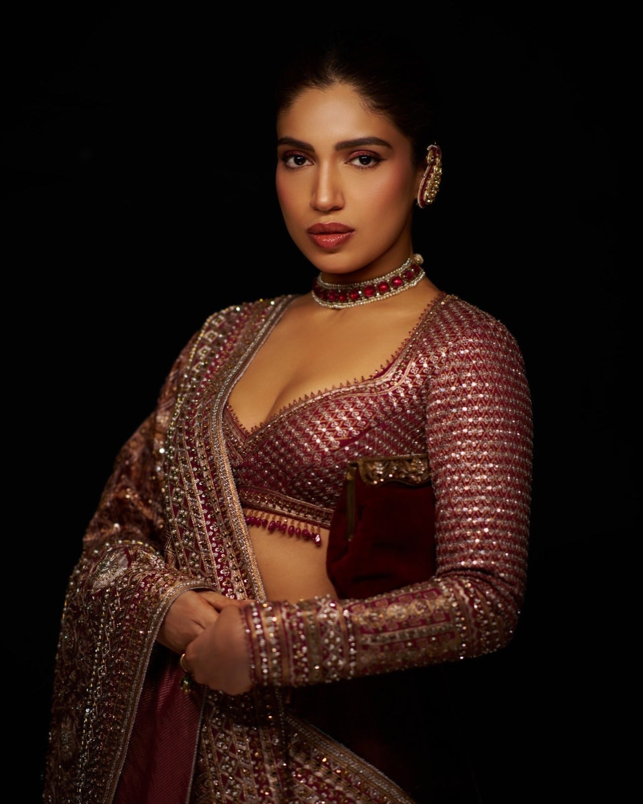 Bhumi Pednekar Inspired Regal Ruby & Emerald Choker Set | Premium Victorian Polki Necklace with Geometric Drop Earrings