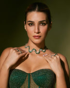 Celebrity-Inspired Green Statement Choker Necklace Set for Women | Designer Diamond Look Bridal & Party Wear Jewelry
