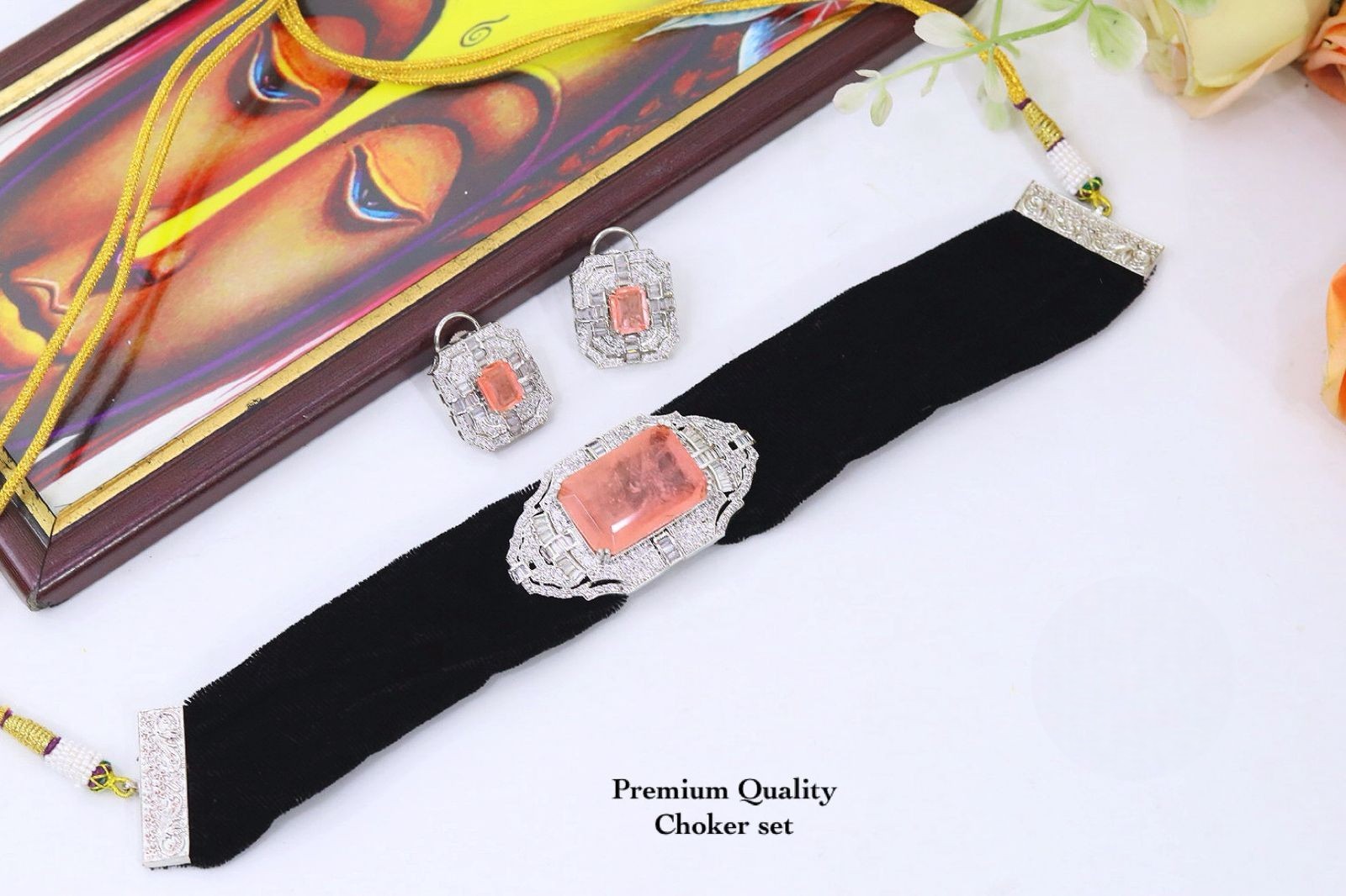 Celebrity Inspired Kundan Velvet Choker Bridal Necklace Set with Matching Earrings | Indian Wedding Bridal Jewellery for Bride