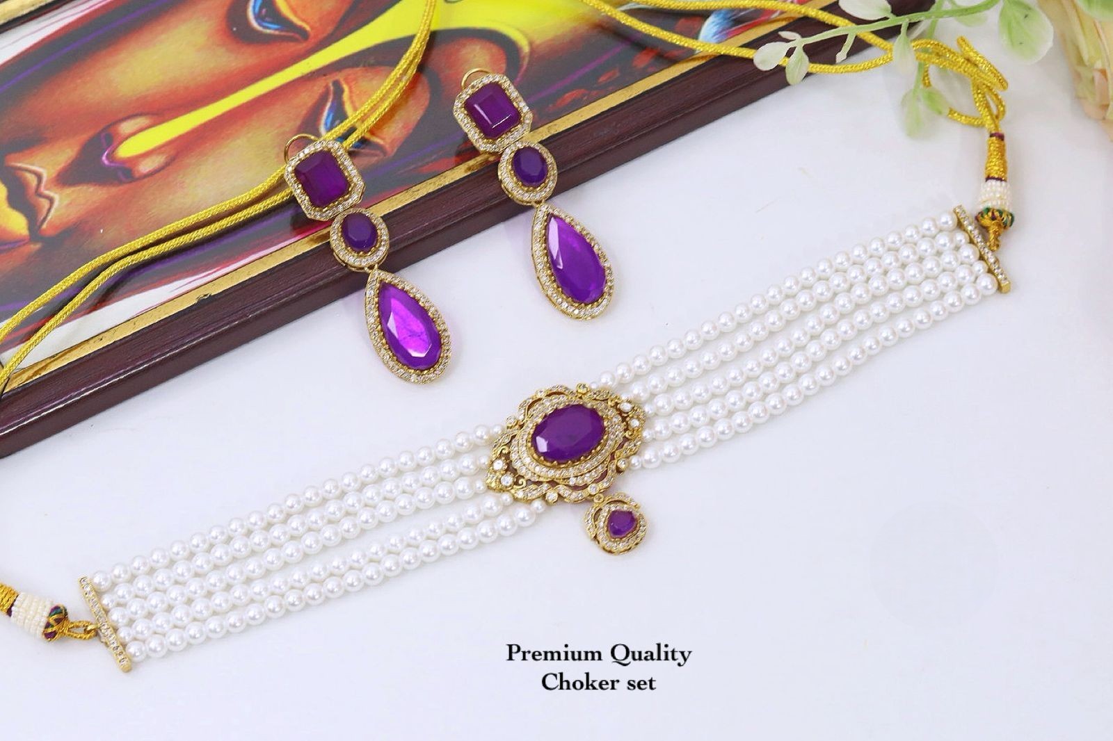 Sabyasachi Inspired Multi-Strand Pearl Choker Necklace Set with Teardrop Earrings | Royal Indian Bridal Kundan Wedding Jewellery