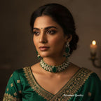 Green Kundan Necklace Bridal Set – Gold Plated Choker Bridal Necklace Set with Earrings, Traditional Wedding Jewellery for Women