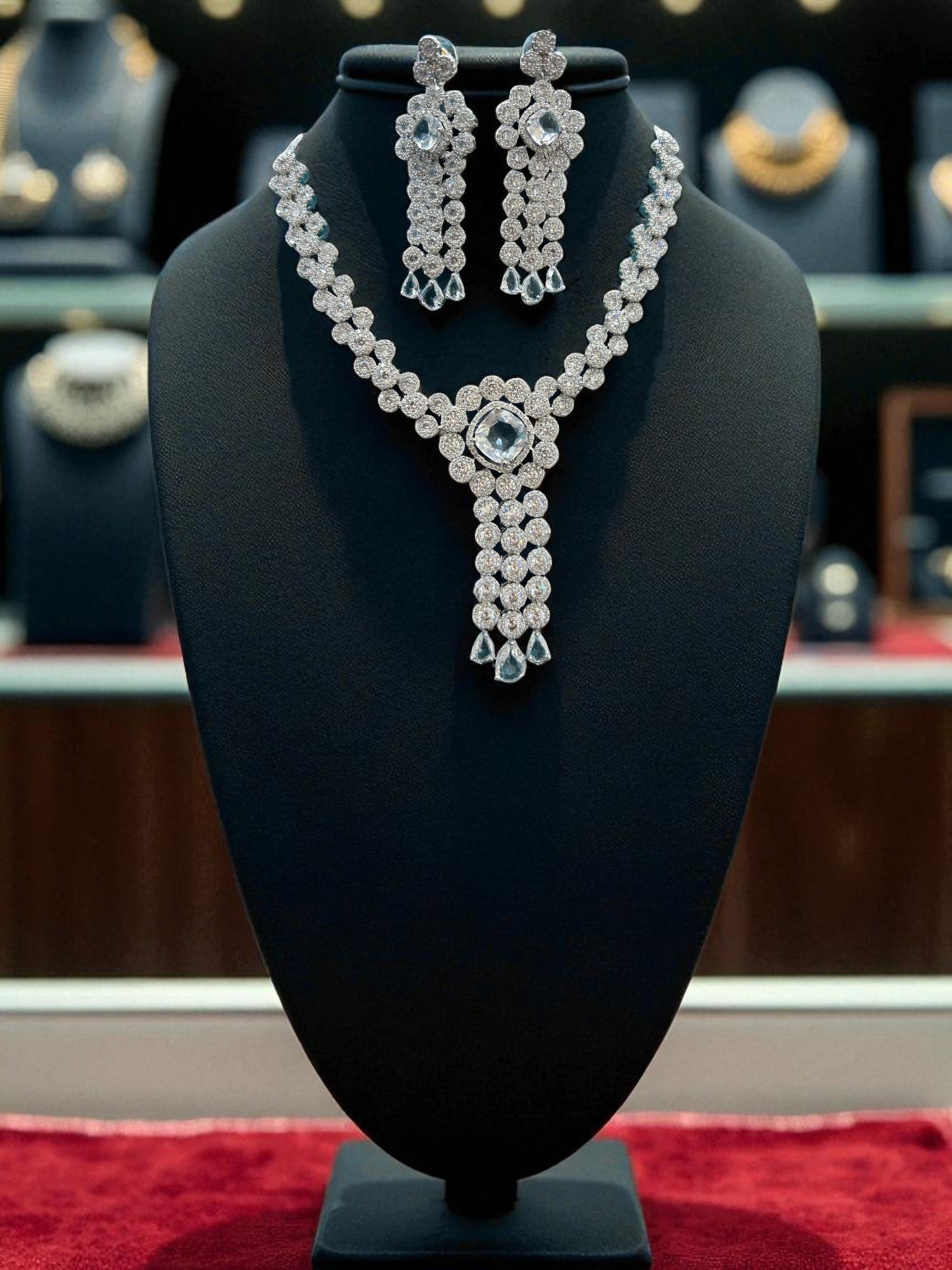 Silver-Toned Double Layered CZ Choker & Earrings Set  Indian AD Jewelry for Weddings & Festive Wear