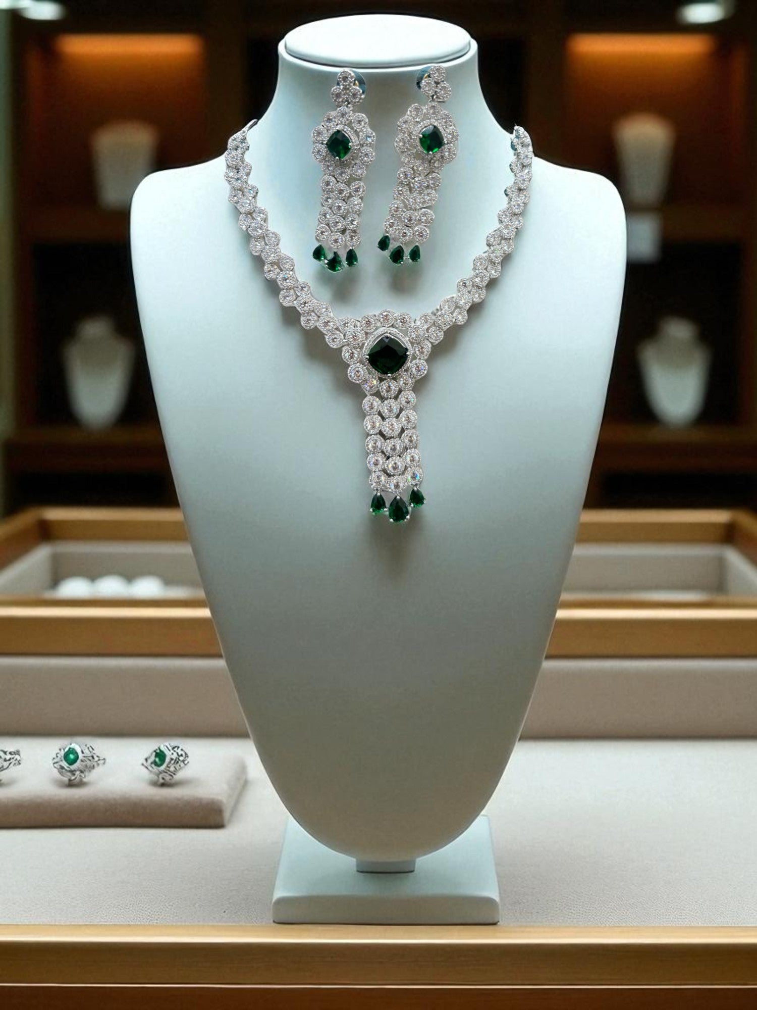 Silver-Toned Double Layered CZ Choker & Earrings Set  Indian AD Jewelry for Weddings & Festive Wear