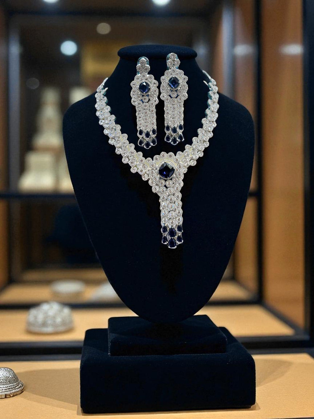 Silver-Toned Double Layered CZ Choker & Earrings Set  Indian AD Jewelry for Weddings & Festive Wear