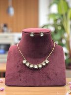 Minimalist Gold-Plated Kundan Necklace Set with Teardrop Stud Earrings