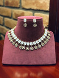 Rose, Blue & Green Stone Gold Plated Necklace & Earring Set
