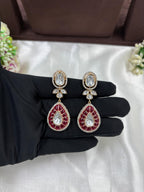 Ruby Red Kundan Polki Necklace Set with Matching Earrings – Bridal Tear Drop Design in Antique Gold Finish