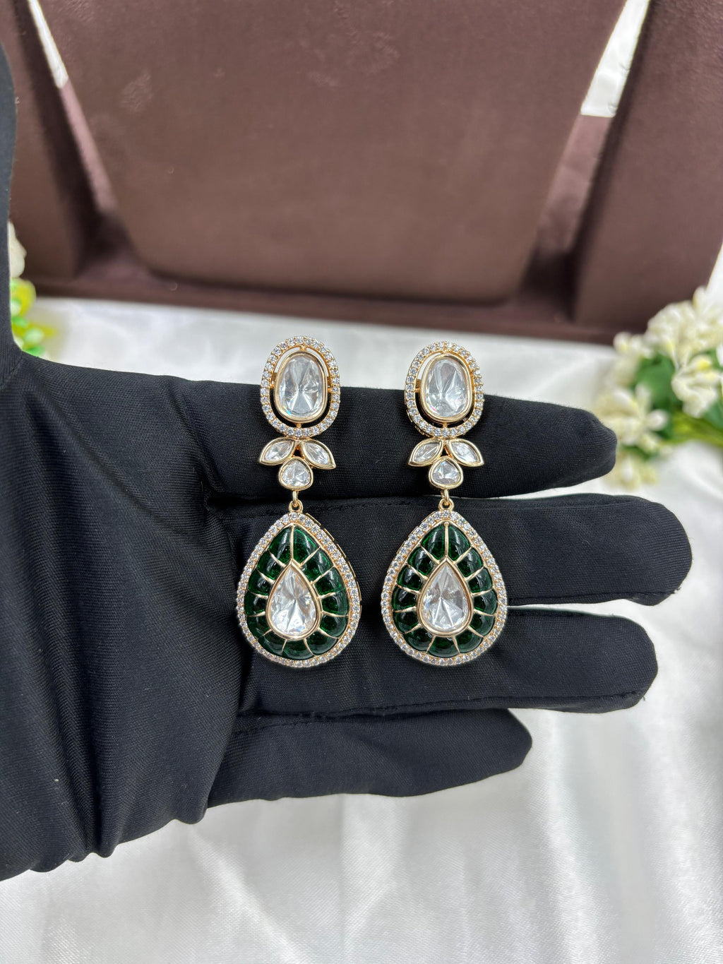 Ruby Red Kundan Polki Necklace Set with Matching Earrings – Bridal Tear Drop Design in Antique Gold Finish