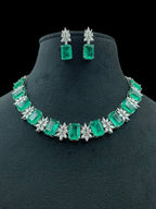 Luxury Emerald Cut Green Stone Necklace Set with Diamond Accents – Bridal & Festive Jewelry