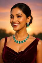 Luxury Emerald Cut Green Stone Necklace Set with Diamond Accents – Bridal & Festive Jewelry