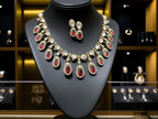 Rose Pink Teardrop Polki Necklace Set with CZ Accents Bridal & Ethnic Glam Jewelry