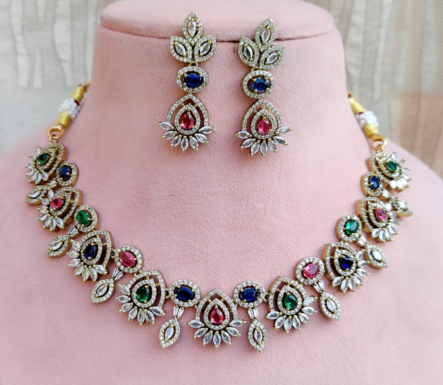 White Stone Necklace Set with Matching Earrings | Indian Jewellery Traditional Stone Indian Necklace Set