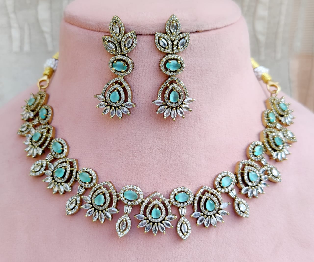 White Stone Necklace Set with Matching Earrings | Indian Jewellery Traditional Stone Indian Necklace Set
