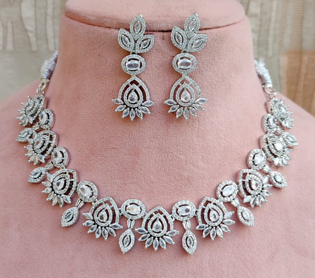 White Stone Necklace Set with Matching Earrings | Indian Jewellery Traditional Stone Indian Necklace Set