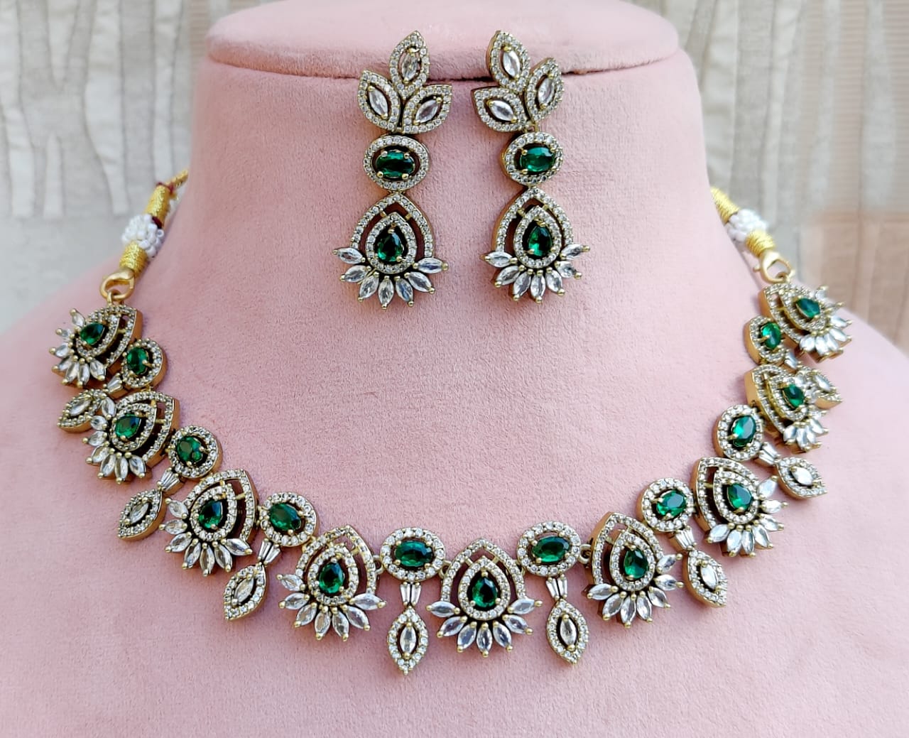 White Stone Necklace Set with Matching Earrings | Indian Jewellery Traditional Stone Indian Necklace Set