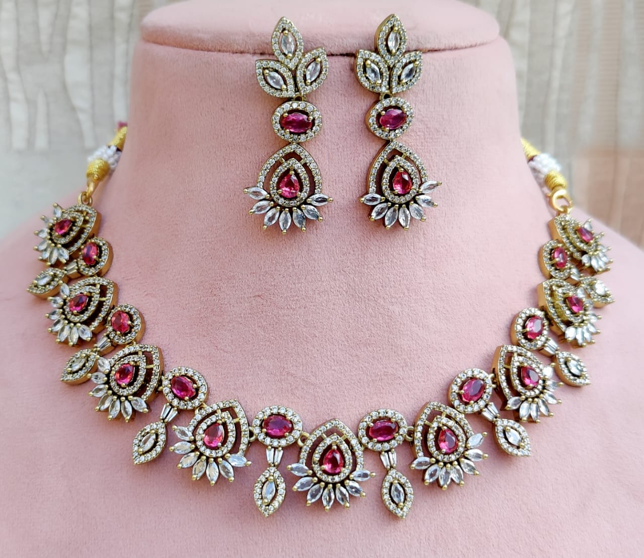 White Stone Necklace Set with Matching Earrings | Indian Jewellery Traditional Stone Indian Necklace Set