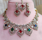 Diamond Stone Heart Necklace Set with Matching Earrings & Maang Tikka | Indian Jewellery Traditional Stone Indian Necklace Set