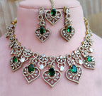 Diamond Stone Heart Necklace Set with Matching Earrings & Maang Tikka | Indian Jewellery Traditional Stone Indian Necklace Set